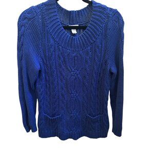 Chico's Women's Royal Blue Cable Knit Pullover Sweater Sz M (Chico's Sz 1)